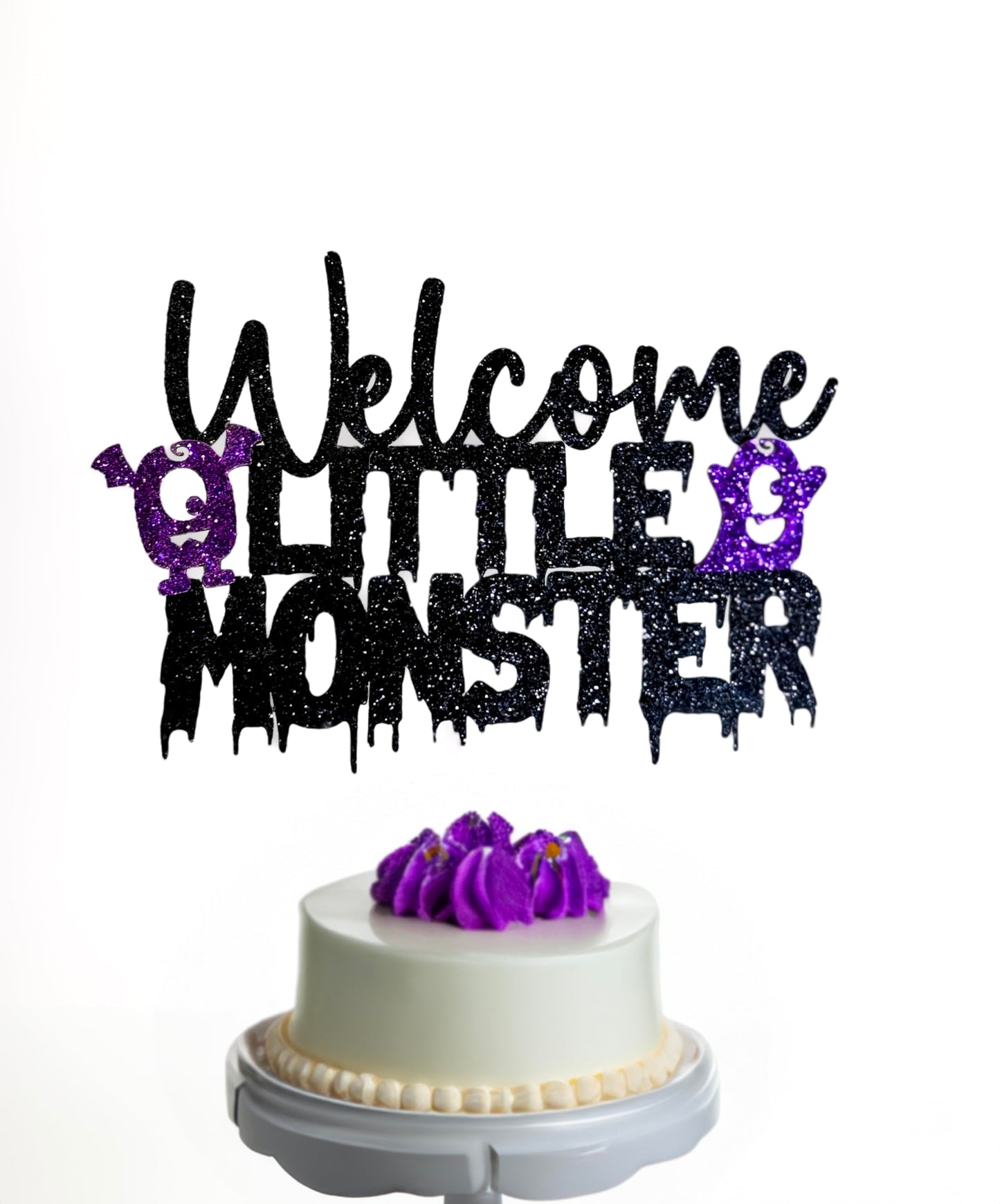 We Created a Monster Baby Shower Decorations – Spooky Baby Shower Banner, Little Monster Cupcake Toppers, Cake Topper & Balloons, Black & Purple Halloween Theme
