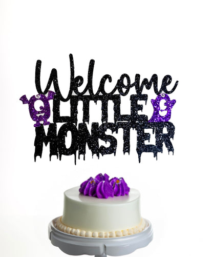 We Created a Monster Baby Shower Decorations – Spooky Baby Shower Banner, Little Monster Cupcake Toppers, Cake Topper & Balloons, Black & Purple Halloween Theme