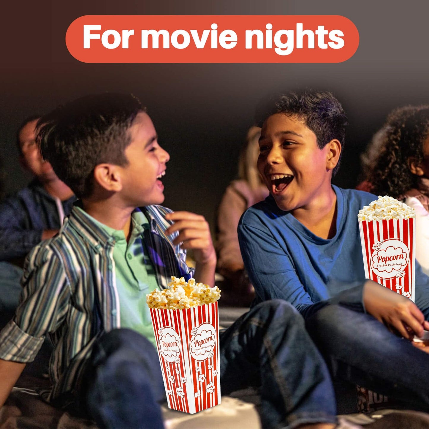 MAQIHAN 50 Popcorn Boxes Easy Assembly - 46oz Square Popcorn Bowls Square Buckets Containers Tub Paper Cups Holders Disposable Halloween Carnival Christmas Movie Night Party Individual Servings