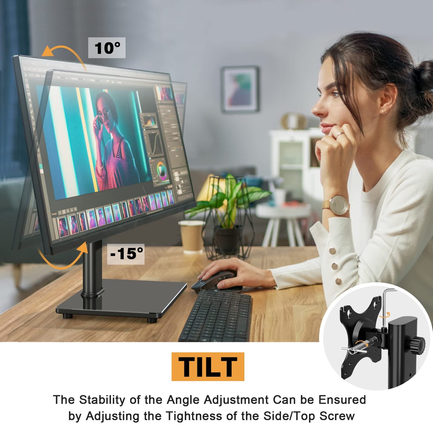 Single Monitor Stand VESA Mount for 13-32 Inch Screens, Free-Standing Monitor Riser with Swivel Tilt Rotation Height Adjustable, Universal Desk Stand up to 44lbs, VESA 75x75, 100x100mm
