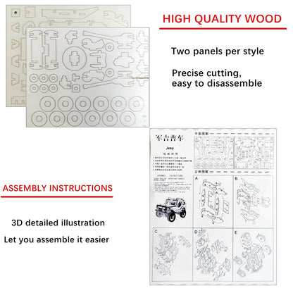 3D Wooden Puzzle - 6 Piece Set Wooden Car Brain Teaser Puzzle - DIY Assembly Car Building Model Kits - Wood STEM Toys Gifts for for Adults & Teens Birthday Gifts Christmas