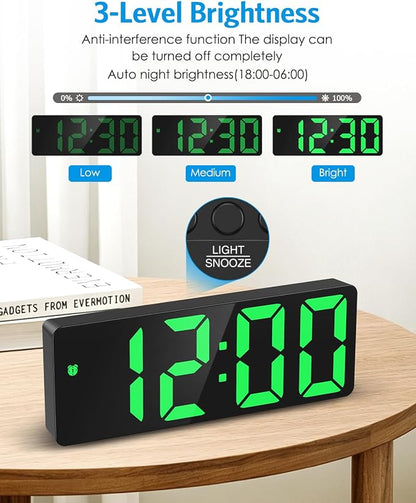 AMIR Digital Alarm Clock Large Display, LED Alarm for Bedroom, USB/Battery Powered Bedside Clock with Snooze, 12/24H, 3 Adjustable Brightness, Temperature, Electric Desk Clock for Home, Office, Green