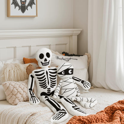 Halloween Decorations Plush Throw Pillows: Cute Teddy Fleece Skeleton Throw Pillow, Stuffed Skull Human Skeleton Cushion Halloween Decorations Indoor for Kids Home Sofa Bed Office Couch Living Room