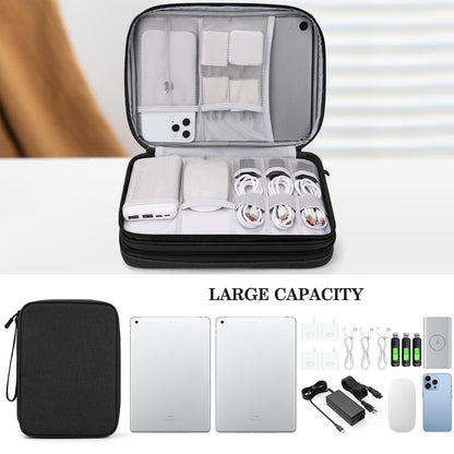 FYY Electronic Organizer, Extra Large Travel Cable Organizer Bag Pouch Portable Waterproof Double Layers All-in-One Storage Bag for iPad, Cable, Power Bank, Laptop Charger for Office/Home, Black