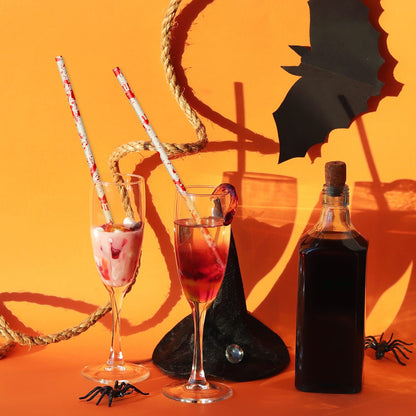 Whaline 200Pcs Halloween Paper Straws - Bloody Handprint Disposable Drinking Straws for Juices, Shakes, Cocktails - Red White Horror Theme Party Supplies Decoration