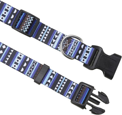 Mihqy Dog Collar with Bohemia Floral Tribal Geometric Patterns - Soft Ethnic Style Collar Adjustable for Small Medium Large Dogs（Bohemian Blue,L）