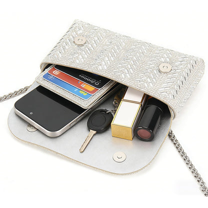 LUKLUKTAISUN 2026 Rhinestones Clutch Purses for Women 3d Evening Bags PU Leather Handbag for Cocktail Prom Party Wedding(Silver)
