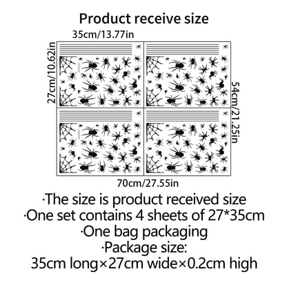 4 Sheets Spider Window Clings - Double-Sided Removable Glass Decals, Halloween Themed Window Stickers for Kids Party Decorations
