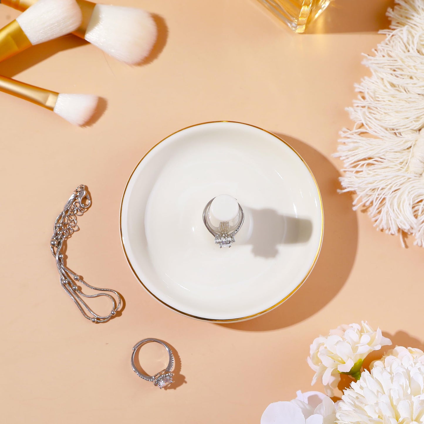 Wedding Ring Holder, Engagement Jewelry Dish With Stand, Ceramic Holder for Rings Earrings Necklace, Gift for Women, Birthday Mothers Day