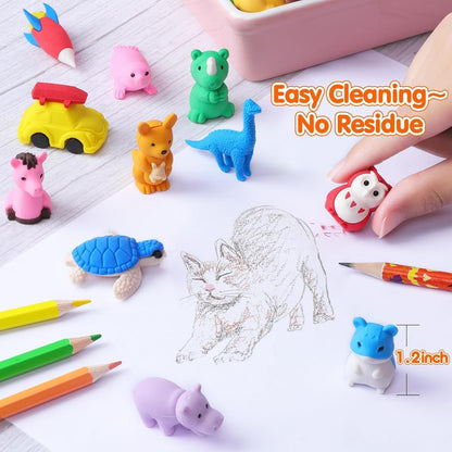 140 Pack Animal Erasers for Kids 3D Puzzle Mini Pencil Eraser Bulk Desk Pets Treasure Box Toy for Classroom School Prize Kids Party Favors Back to School Supplies Random