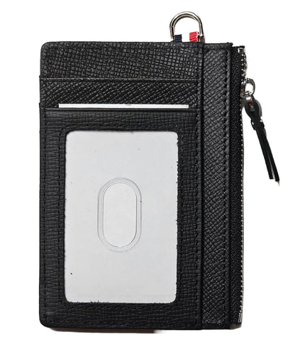 AurexaFashion Genuine Saffiano Leather Front Pokcet Slim Minimalist Wallet, ID Badge RFID Card Case with Zipped Pocket (Black Holder)