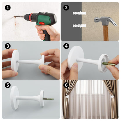 2 Pack White Curtain Tiebacks,Wall Mounted Zinc Alloy Holdbacks with Screws, Decorative Metal Hooks,Curtain Holders for Drapes and Window Treatments in Home or Office