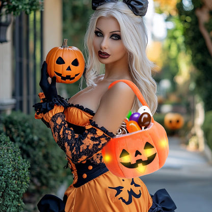 PinkSheep Halloween Trick or Treat Bucket: Light up Candy Bags for Trick or Treating Party (Pumpkin Orange)