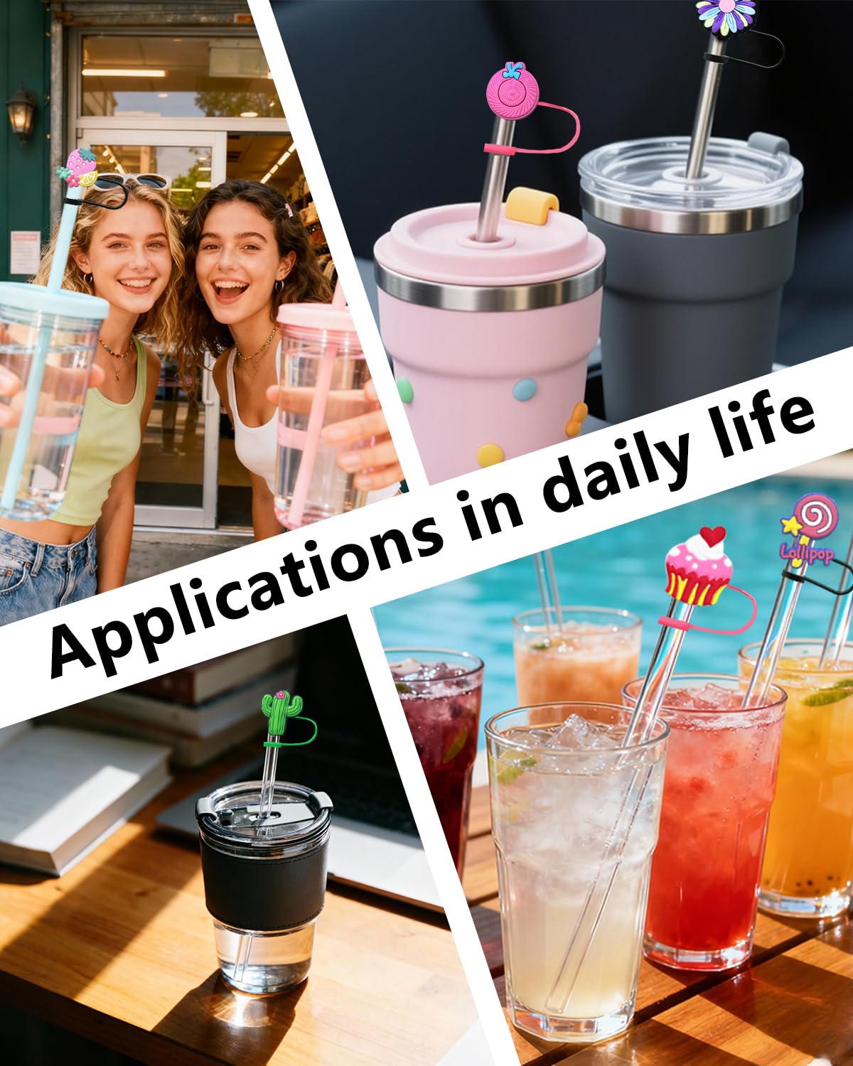 Cute Straw Toppers, 30 60 Pcs Lovely Cute Cover Cap, 10mm Silicone Straws Covers Cap Compatible for Stanley Cup, Funny Reusable Straws Toppers for Tumbler Cup Accessories Gifts (30)