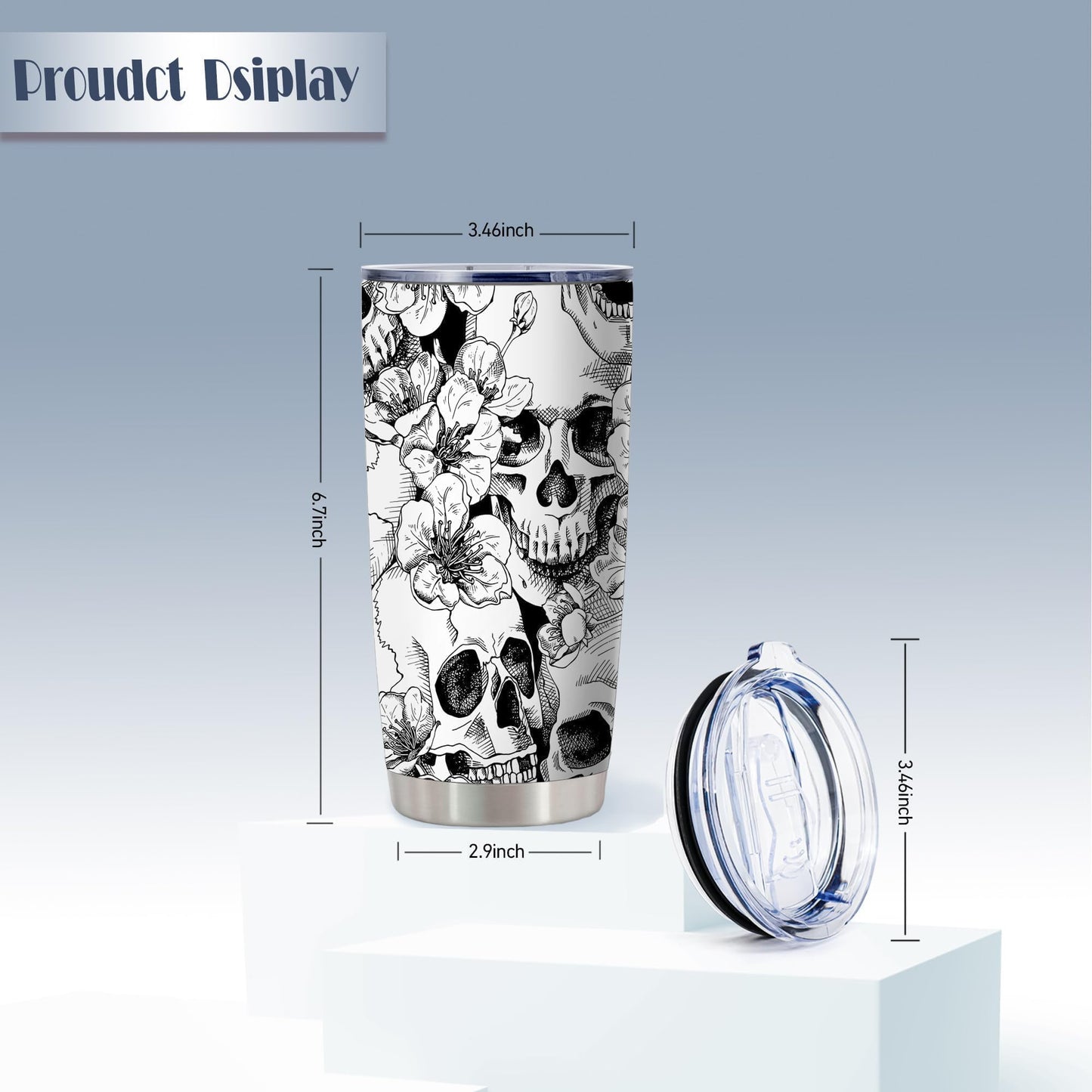 ATHAND Goth Skull Floral Tumblers,20 Oz Halloween Insulated Stainless Steel Iced Coffee Tumbler with Lid,Funny Travel Coffee Mug Cup Water Bottle,Novelty Gift for Trick or Treat Birthday Party,1 Pcs
