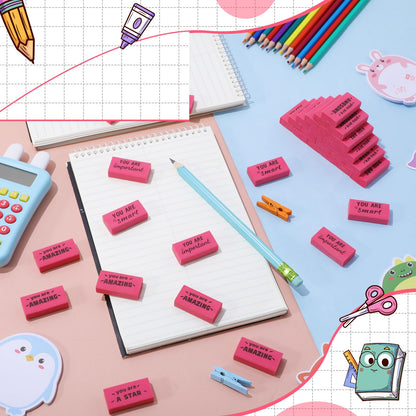 Resurhang 180 Pcs Erasers Bulk for Kids Inspirational Pencil Erasers Bulk for Drawing Motivational Big Eraser School Supplies for Classrooms Back to School Office (Motivational,Pink)