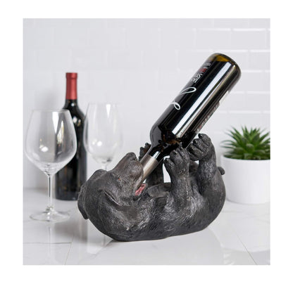 True Lucky Lab Tabletop Wine Bottle Holder Countertop Centerpiece Labrador Kitchen Decor for Dog Lovers Barware Accessory Black