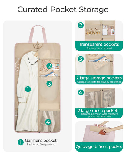 BAGSMART Garment Bags for Travel Foldable Carry on Suit Carrier for Hanging Clothes Stylish Dress Carrier Large Convertible Weekender Garment Bags for Women Men