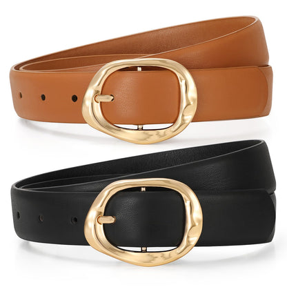 TRIWORKS 2 Pack Leather Belts for Women Fashion Waist Belt with Liquid Shapes Women Belt for Jeans Pants Dresses