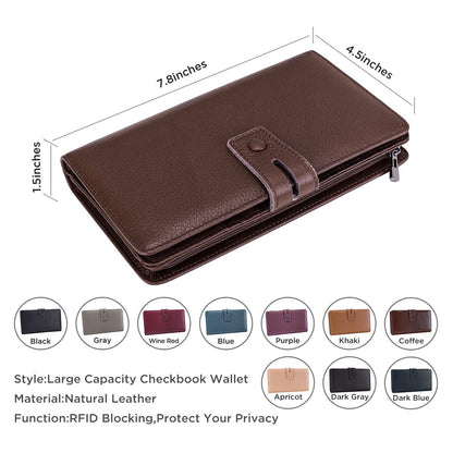 Itslife Womens Wallet,Large Capacity RFID Blocking Leather Wallets Credit Cards Organizer Ladies Wallet with Checkbook Holder,Coffee