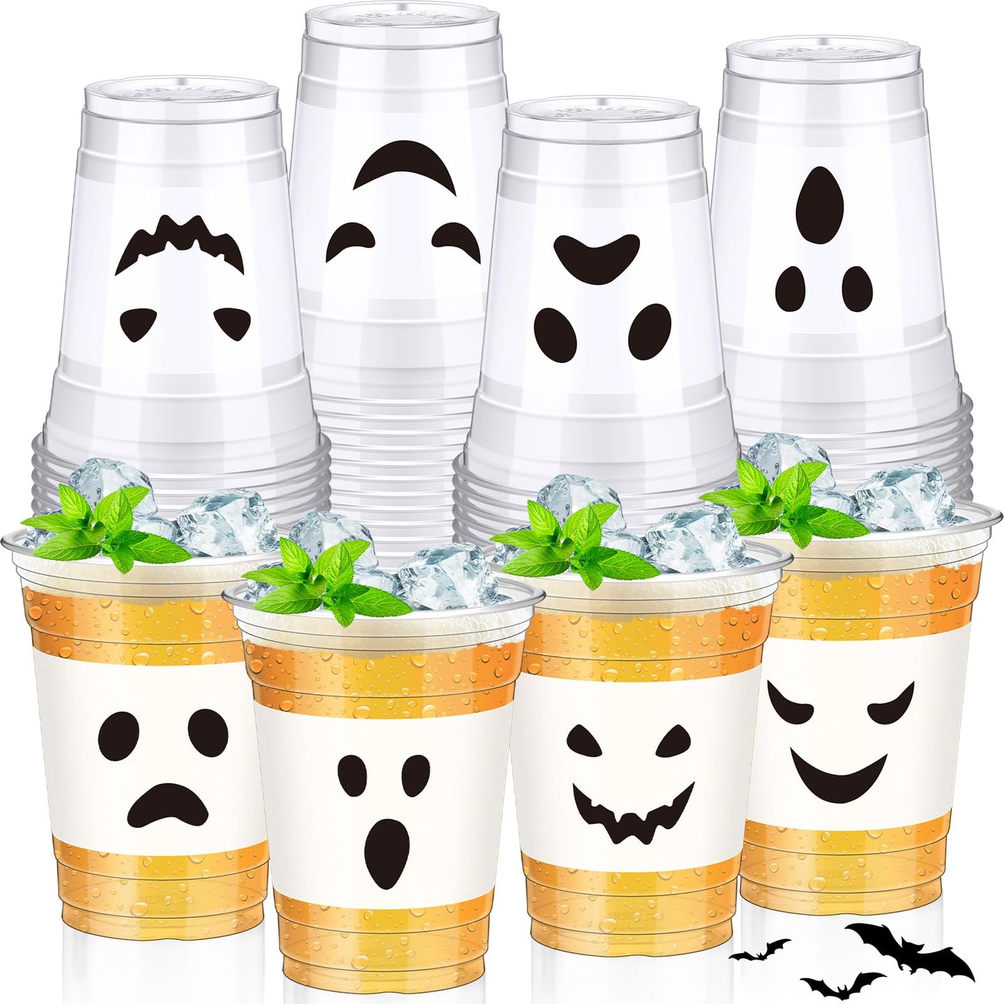 Jingmore 48 Pcs Halloween 12 oz Plastic Cups Ghost Design Disposable Cups for Halloween Party Beer Beverage Ice Cream Snacks
