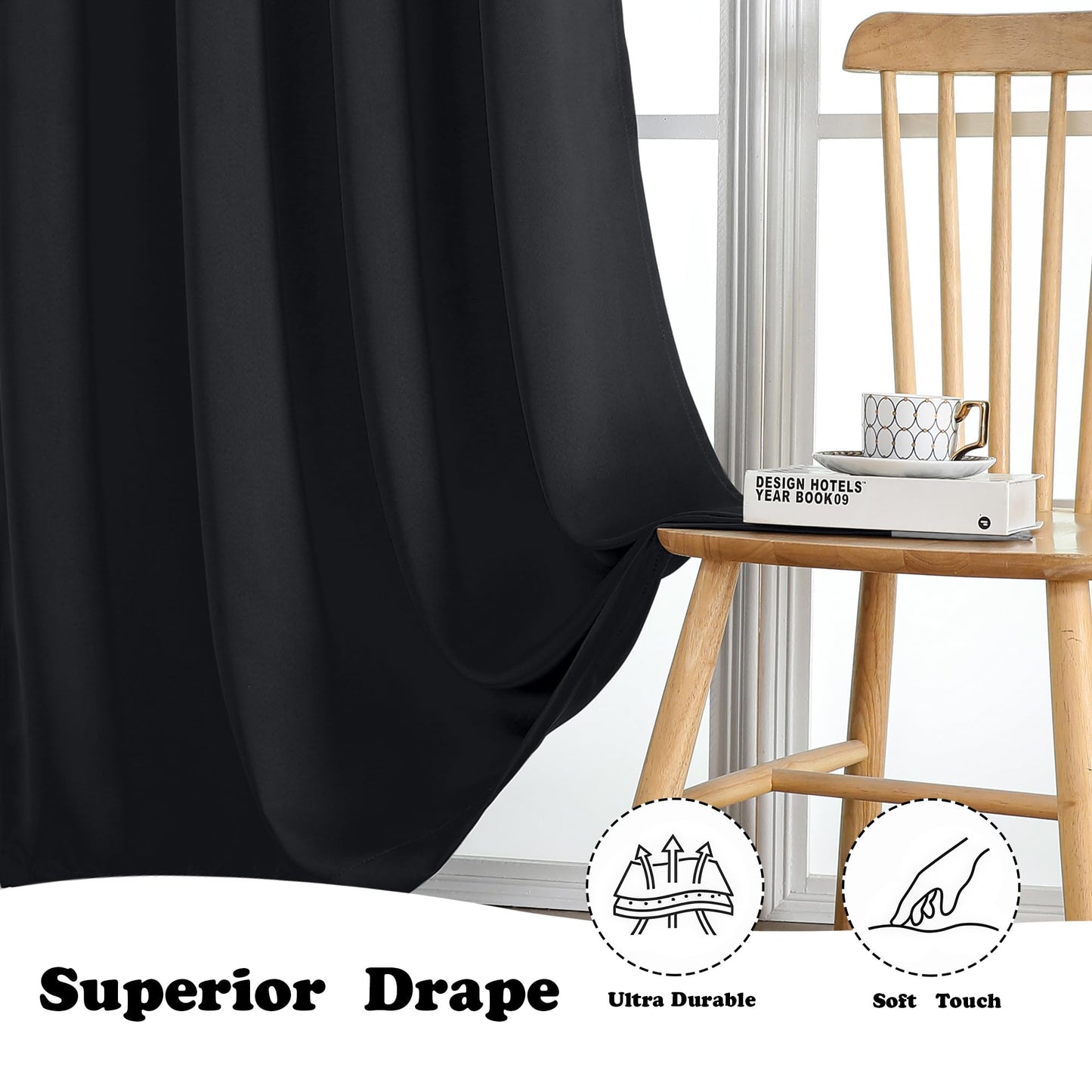 Simplebrand Halloween Black Out Curtains for Bedroom 72 Inches Long 2 Panels Set, Solid Thermal Insulated Privacy Room Darkening Window Curtains for Living Room, Soft Blackout Drapes, W50 x L72 Inch