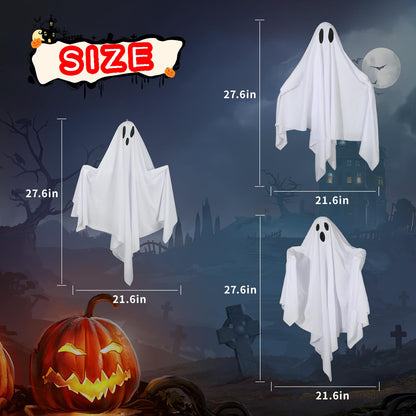 6 Pack Halloween Hanging Ghost Decorations 27.6" Halloween Outdoor Hanging Ghosts White Flying Fabric Ghosts Decorations for Outdoor Front Yard Patio Lawn Garden Trees Party Decor