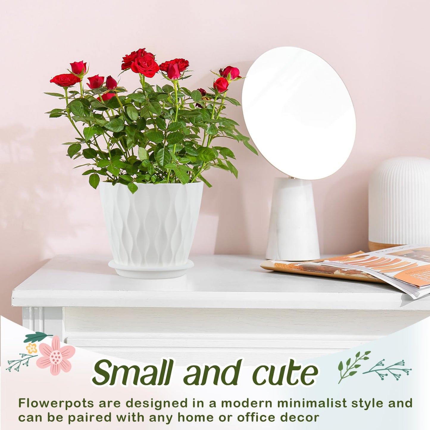 Suclain 10 Pack 6 Inch Plant Pots with Drainage Hole and Tray Saucer Plastic Flower Pots for Indoor Plants for Your Room, Office, Garden Decor(Wave)