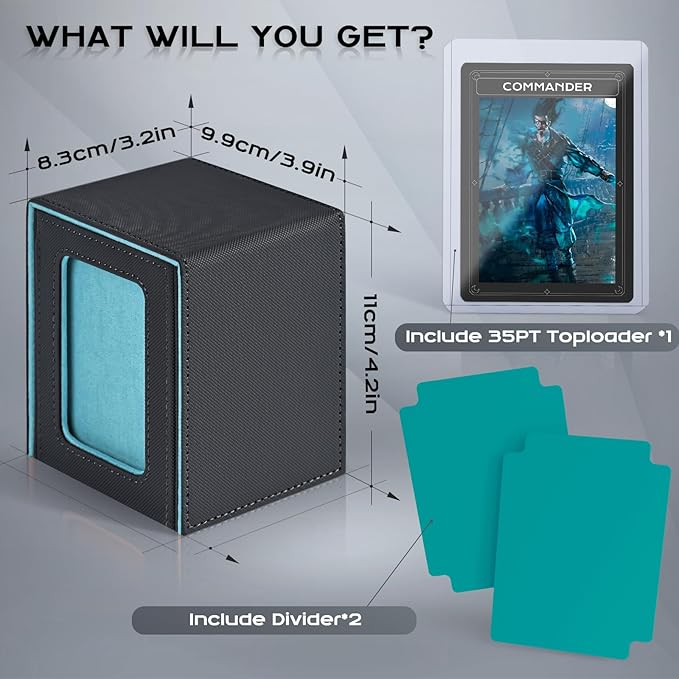 ZLCA MTG Deck Box with Commander Window Display, Commander Deck Box Holds 100 Double-Sleeved Cards Suitable for Magic the Gathering/TCG/CCG/PTCG/EDH/Sport Cards (Grey&Blue)