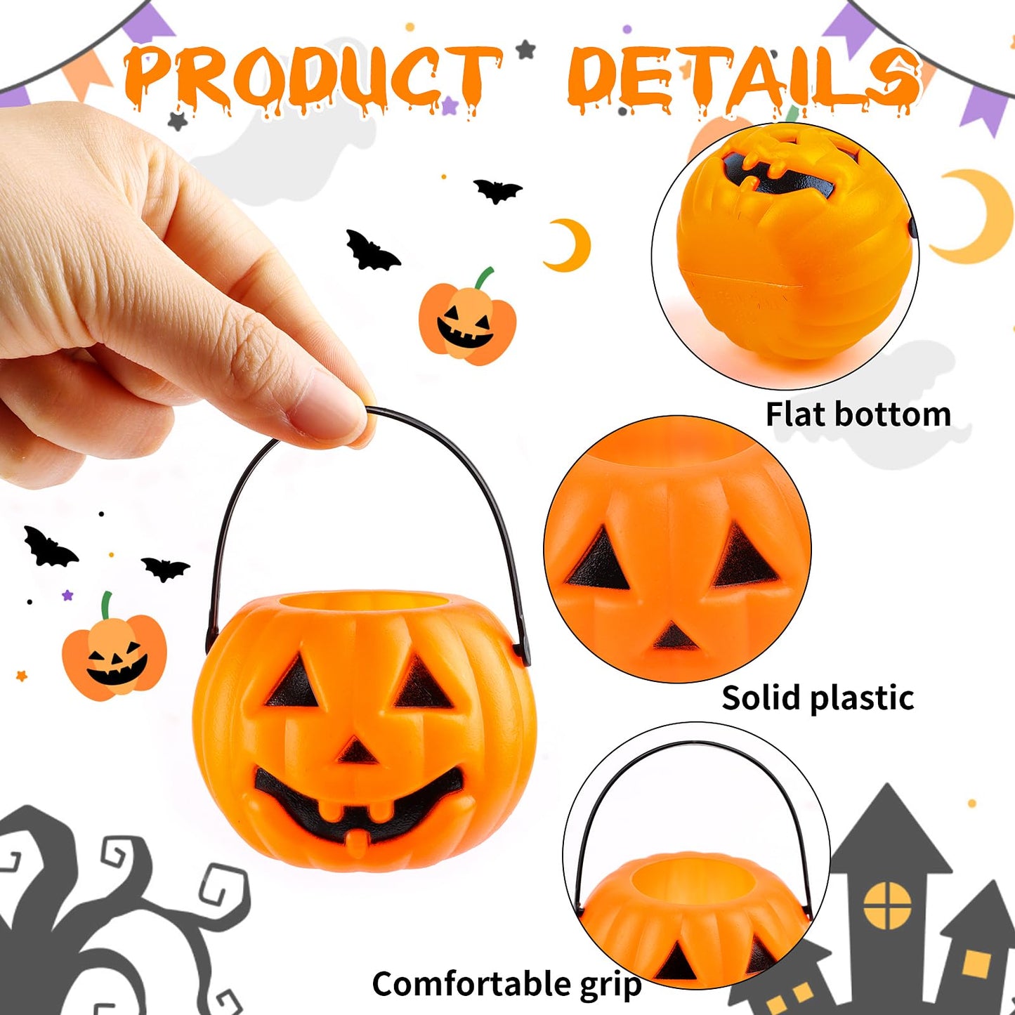 FOIMAS 14 Pack Mini Halloween Candy Cauldron,Pumpkin Ghost Candy Bucket Holder with Handles for Trick or Treat Halloween Party Favor Home Decoration Supply