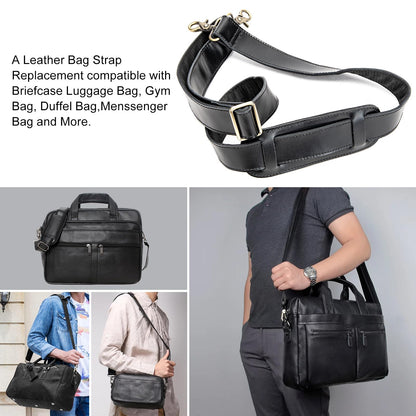 Enwaen Black Leather Bag Strap Replacement - Adjustable Shoulder Strap for Messenger Briefcase Duffle Crossbody Bags