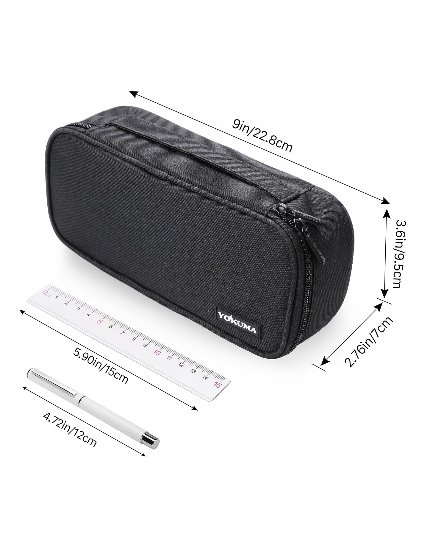 YOKUMA Pencil Case,Large Capacity Pencil Pouch,Aesthetic Zipper Pencil Box, Back to School Supplies for College Student Teen Adults (Black)