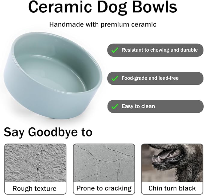 MateeyLife Ceramic Dog and Cat Bowls with Stand, 2-Pack Food and Water Bowl Set - Non-Slip Pet Bowls for Small & Medium Size Dogs，28.7OZ(Green)