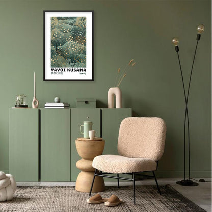 Yayoi Kusama Inspired Poster Japanese Botanical Wall Art Abstract Yayoi Kusama Print Modern Ukiyo-e Japanese Gallery Wall Decor 12x16in Black Framed for Home Bedroom Decorations