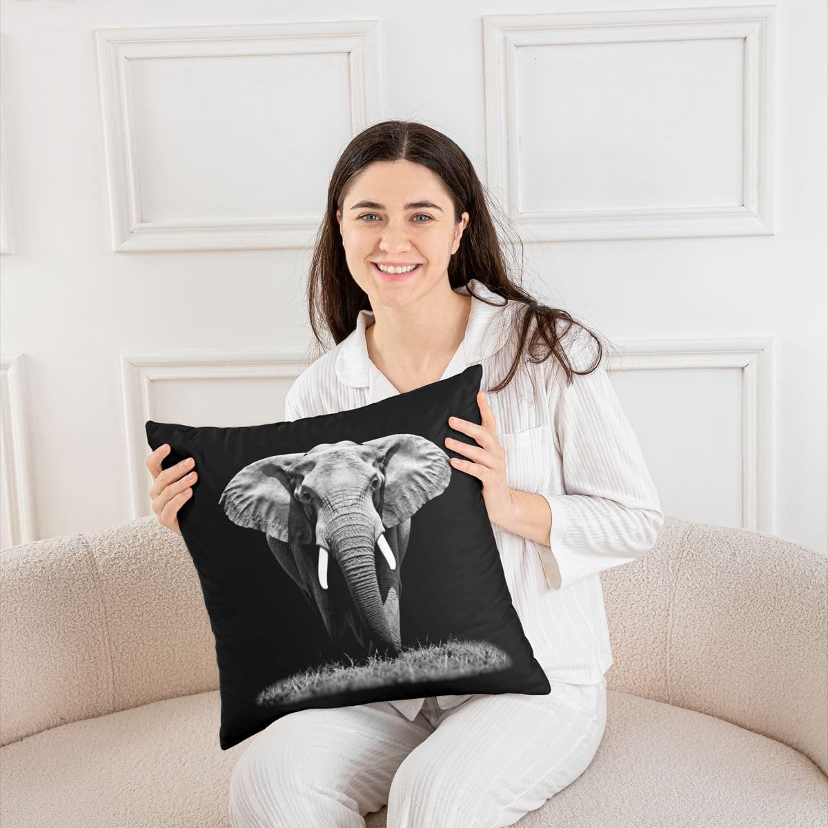 Feelyou Set of 2 Elephant Throw Pillow Covers, 3D Wild Animal Pattern Cushion Case for Home Living Room Decor, Reversible Exotic Style Theme Decorative Throw Cushion Case, 18x18 Inches