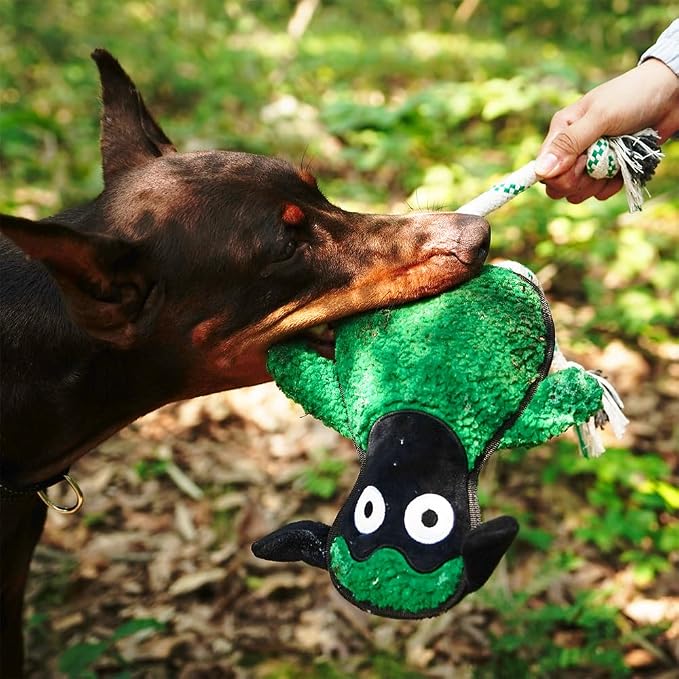 Green Sheep Dog Toy, Durable Plush Rope Toy with Squeaker for Small to Large Dogs, Interactive Chew Toy for Pets, Tough & Recycle Cotton Rope Dog Toys to Keep Them Busy