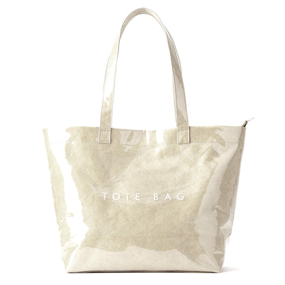 KALIDI PVC Zipper Tote Bag, Jelly Kraft Paper Beach Bag Large Hobo Carry All Travel Shopping Handbag Plastic Shoulder Bag (Beige)