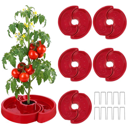 5 Sets Tomato Watering Trays, Surrounding Red Tomato Automator Tray, Root Irrigation Trays for Vegetables, Reduce Runoff, Weed Control, Boost Growth for Tomatoes, Peppers & Garden Veggies