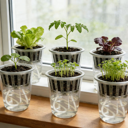 Niiiice 24 Pack 4 inch 360 ML Clear Self Watering Plant Pots, Transparent Plant Germination Nursery Pot, Seed Starting Container for Indoor Outdoor Planting Seedling