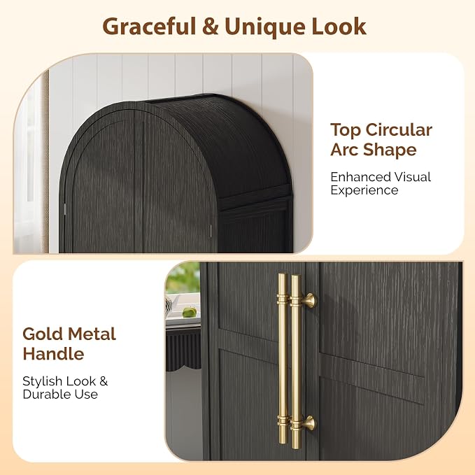 VINGLI Arched Wardrobe Closet Armoire with Doors and Drawer, Bedroom Armoires Black Wardrobe Cabinet Closet,19.7" D x 31.5" W x 69.7" H
