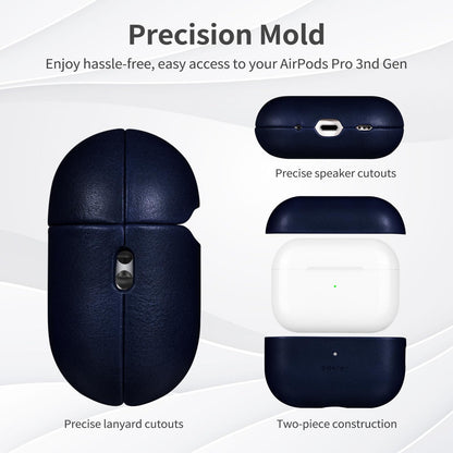 Belemay Handcrafted Full-Grain Vegetable-Tanned Leather Case for AirPods Pro 3rd Gen (2025), Classy Two-Tone Effect, Natural Patina, Compatible with MagSafe, Compatible with Airpods Pro 3, Navy Blue