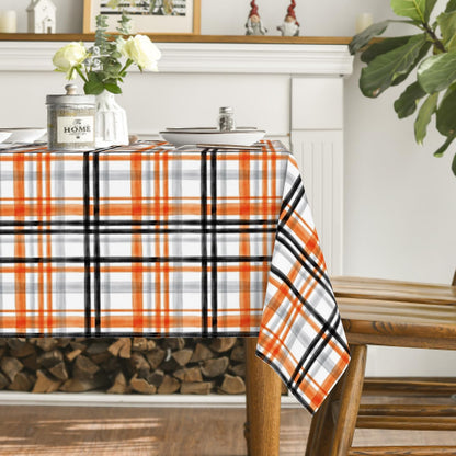 Horaldaily Halloween Tablecloth 52x70 Inch Rectangular, Fall Orange Buffalo Plaid Washable Table Cover for Party Picnic Dinner Decor