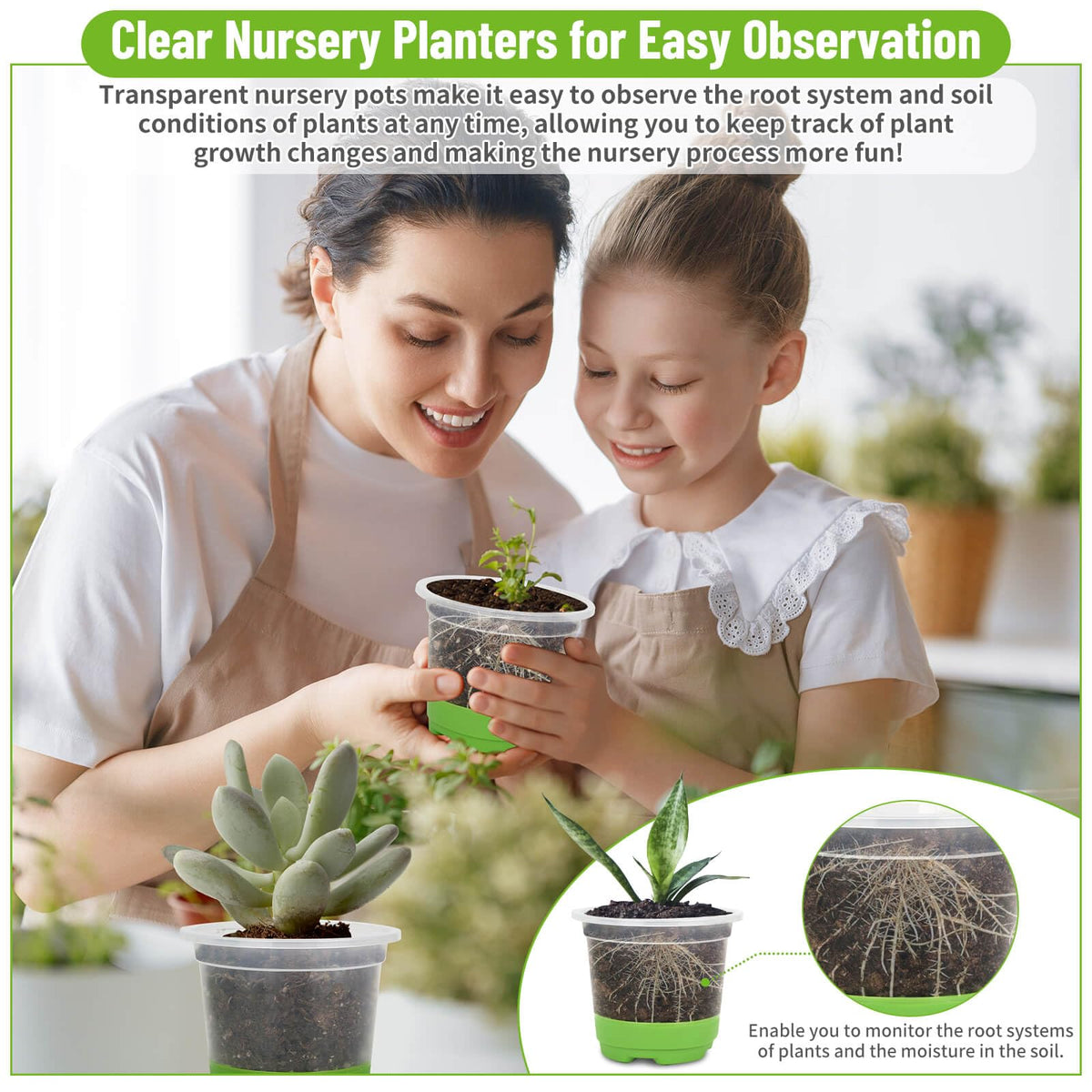 Caffox 57PCS Reusable Seed Starter Kit Includes 26 Packs 4" Clear Nursery Pots with Silicone Base, Repotting Mat, Gardening Gloves, Plant Labels and Seedling Tools for Easy Transplant