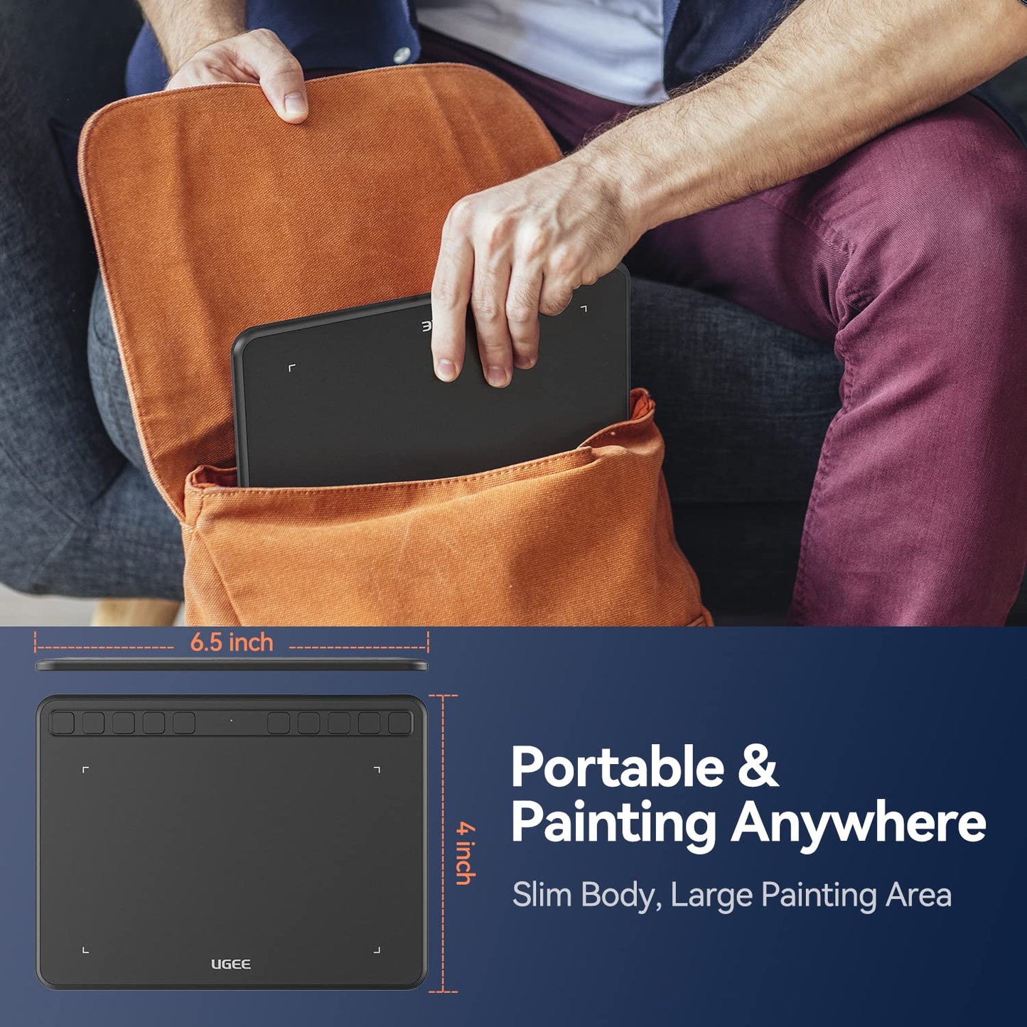 Graphics Drawing Tablet, UGEE S640 Digital Drawing Pad with 10 Hot Keys, 6.5x4 inch Pen Tablet with 8192 Levels Battery-Free Stylus Support Android/Windows/Mac OS/Chrome OS/Linux