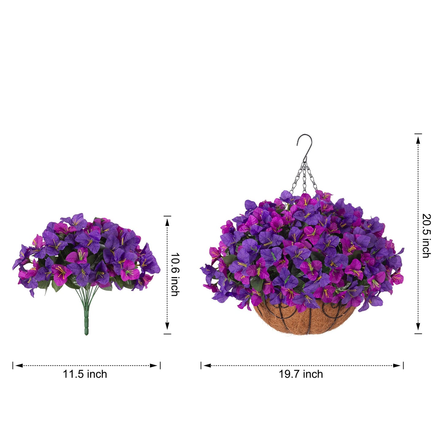 Artificial Hanging Flowers Plant with Basket for Outdoors Spring Decor, Fake Hanging Plants Faux Bougainvillea in Planter Look Real UV Resistant Silk Flowers for Outside Porch Patio Garden Home, Mix