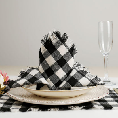 Classic Buffalo Checks Cloth Napkins with Fringe Set of 12, 17x17 Inches 100% Cotton Farmhouse Napkins, Soft&Reusable Napkins for Daily Use Halloween Christmas Decor