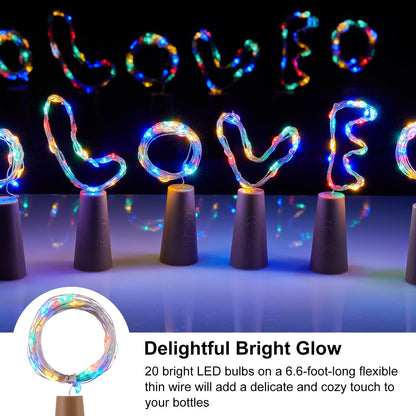 Brightown Wine Bottle Lights - 12 Pack LED Cork Fairy Lights, Waterproof, Copper Wire, Multicolor
