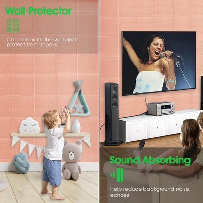 Large Cork Board for Office Wall Decor, 36"x24"- 6 Pack Felt Wall Tiles with Safe Removable Adhesive Tabs, 1/2" Thick, Felt Bulletin Board Pin Board Cork Boards for Walls - Pink