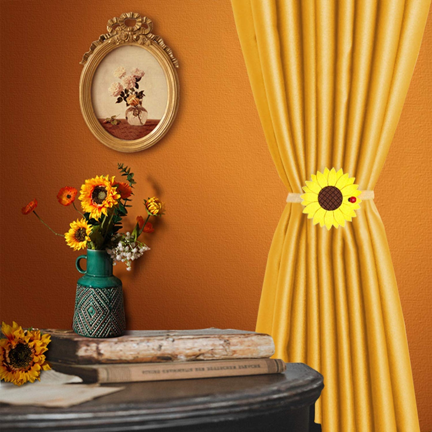 EleCharm 1 Pair Sunflower Curtain Magnetic Tiebacks Non-Woven Fabric Countryside Rural Style Curtain Tie Holdbacks Accessories