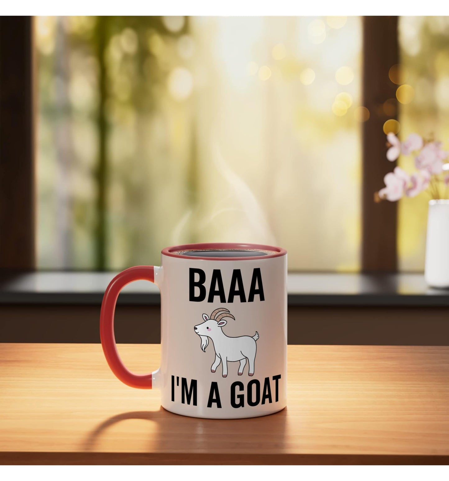 Baaa I'm a Goat Funny Halloween Party Animal Costume Ceramic Mug, Red/White
